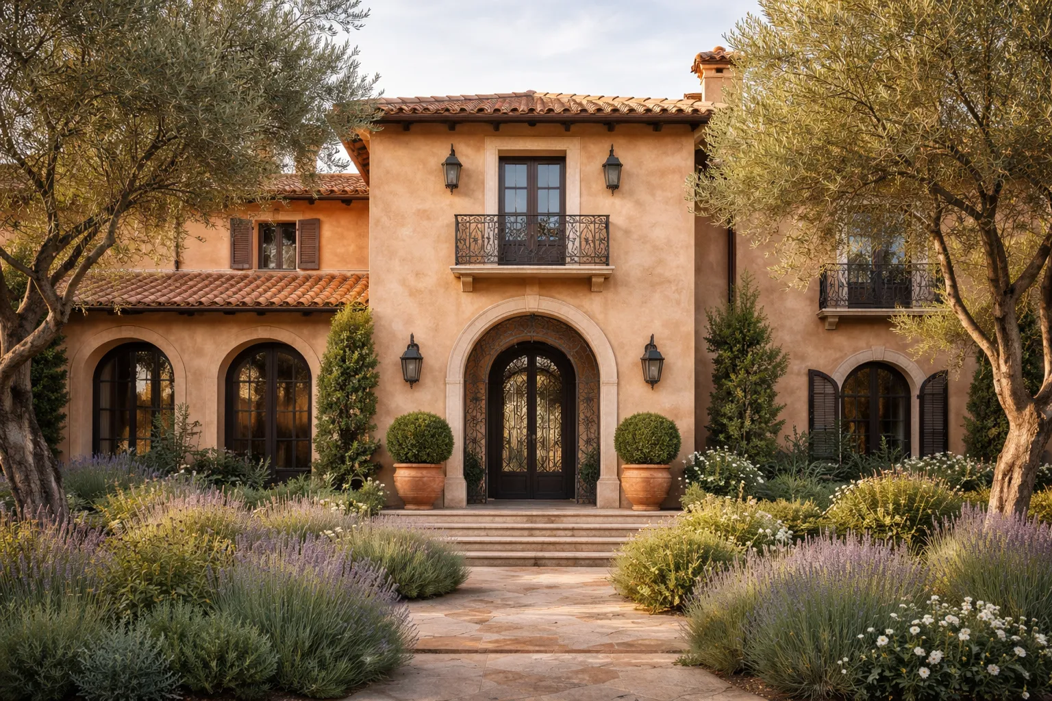 Free home visualizer AI rendering of stucco exterior with terracotta roof tiles