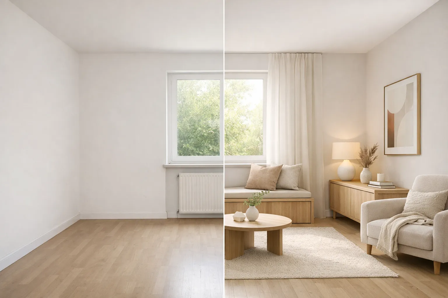 AI interior design generator processing uploaded room photo for instant visualization