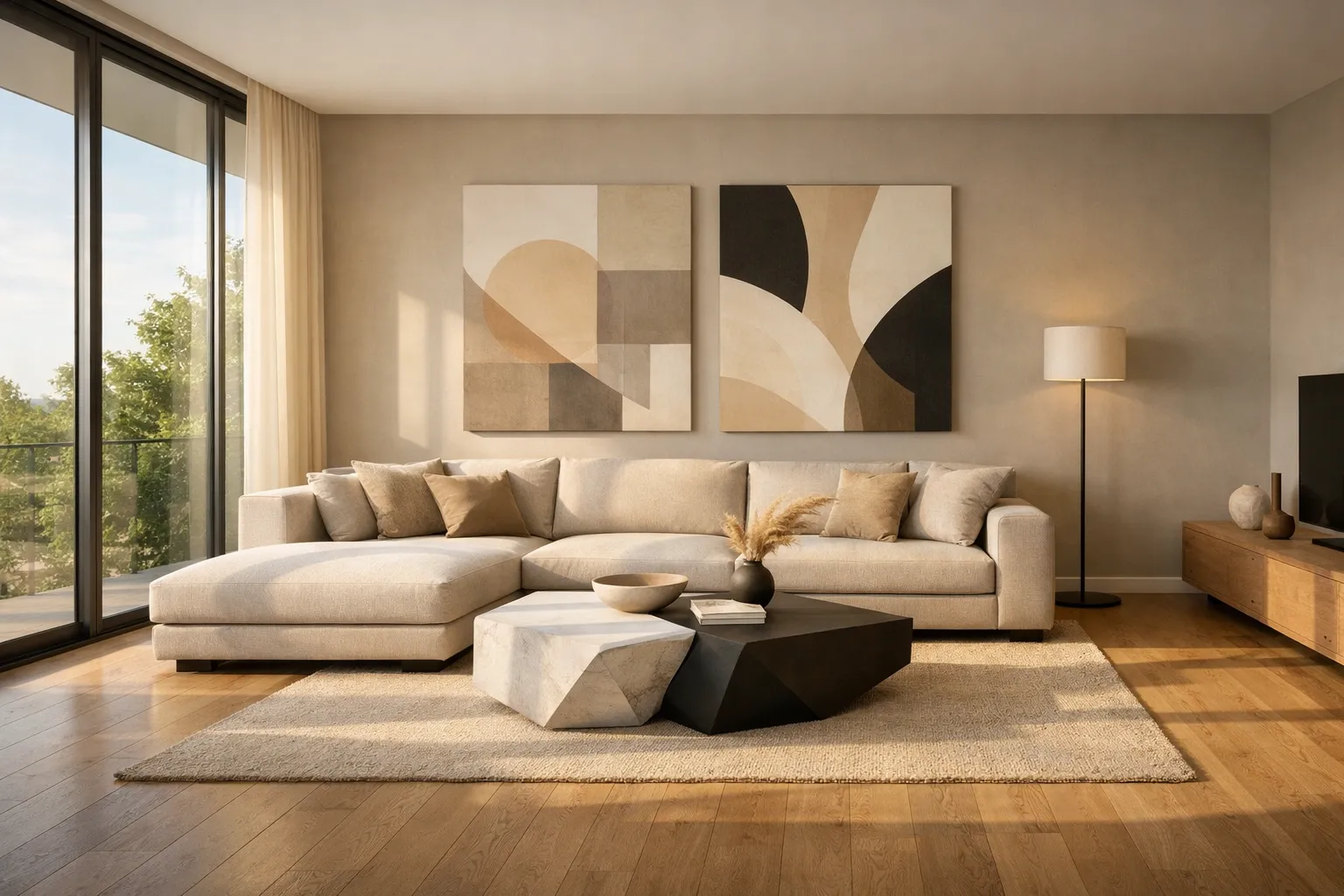 AI interior design generator showing modern living room transformation from uploaded photo
