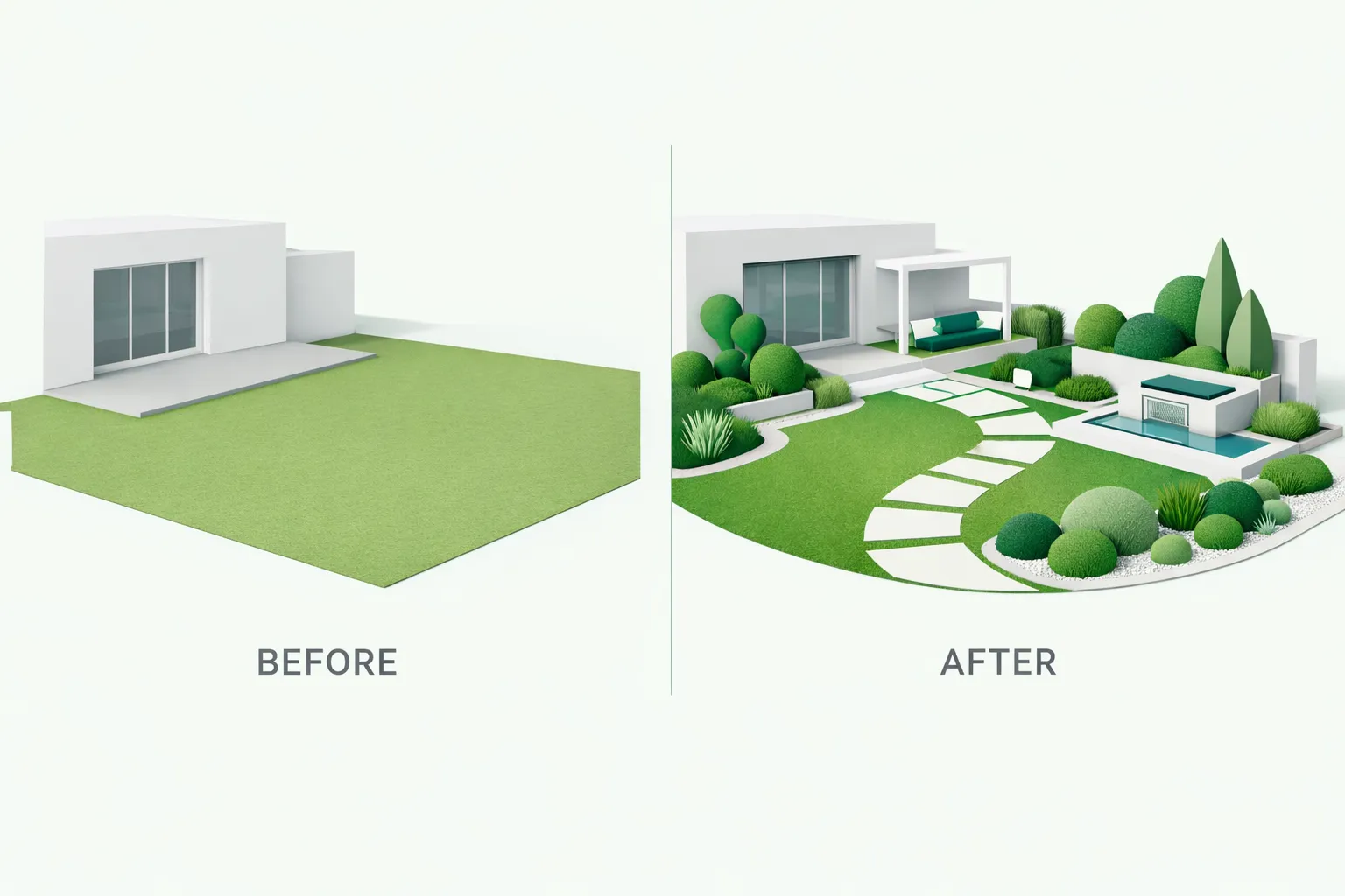 AI landscape design generator transforming backyard photo