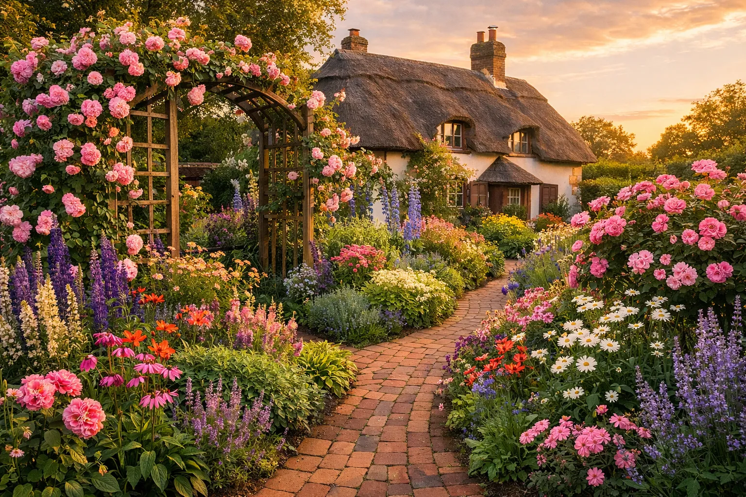 Free AI landscape generator result featuring English cottage garden